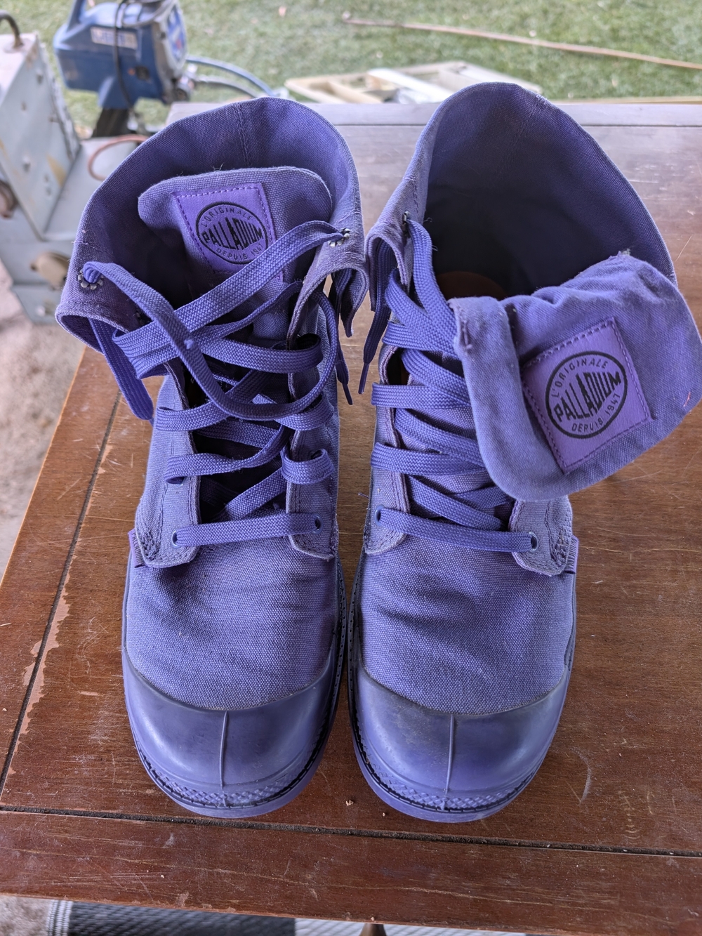 Palladium Purple Canvas Lace-Up Boots with Fold-Over Cuff